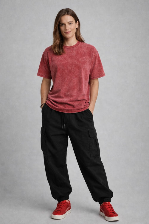 Premium Red Acid Wash Oversized T- shirt